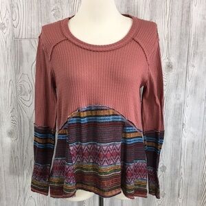 Tru Self Long Sleeve Waffle Knit Top Pattern Hem